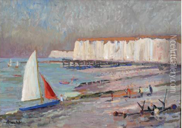 La Falaise De Yport Oil Painting - Albert Halle