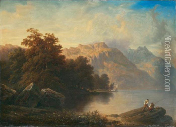 A Swiss Lake Scene Oil Painting - Francois Diday