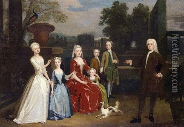 Portrait Of A Family All Standing In A Garden Oil Painting - Charles Philips