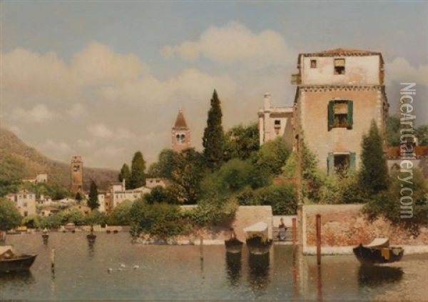 An Italian Lake Oil Painting - Henry Pember Smith