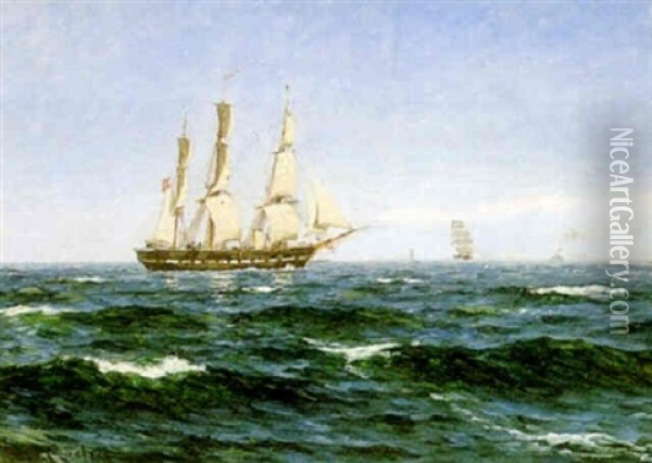 Fregatten Sjaelland I Nordsoen 1882 Oil Painting - Carl Ludvig Thilson Locher