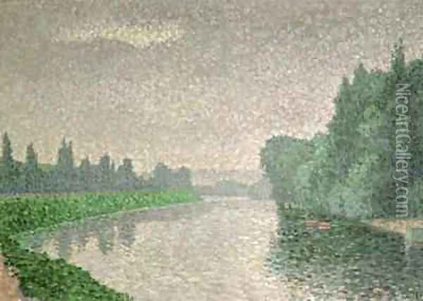 The Marne at Dawn Oil Painting - Albert Dubois-Pillet