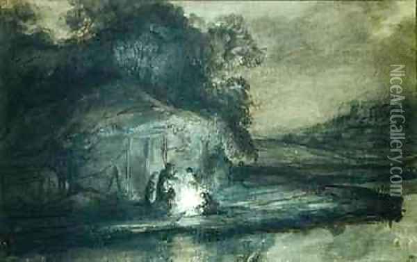 Nocturnal landscape with a river and shepherds Oil Painting - Barent Fabritius