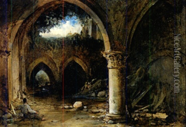 Crypte En Ruine Oil Painting - Charles Marie Bouton