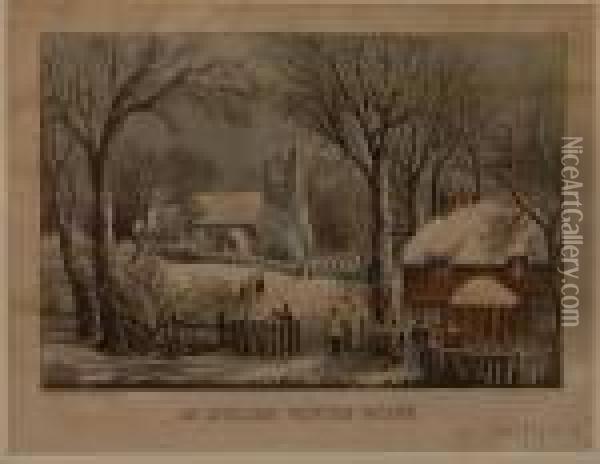 An English Winter Scene. Oil Painting - Currier & Ives Publishers