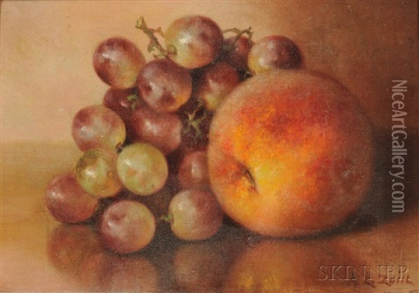 Still Life With Peach And Grapes Oil Painting - Abbie Luella Zuill