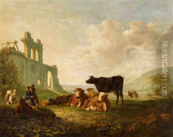 Hirten Mit Ihrem Vieh Bei Der Rast Oil Painting - Abraham van Stry the Elder