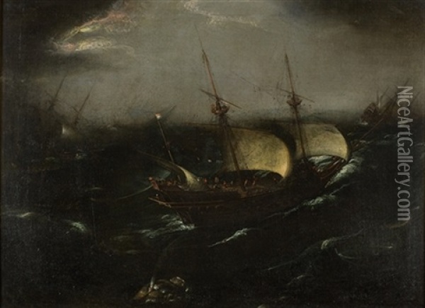 Batalla Naval Oil Painting - Aert van Antum