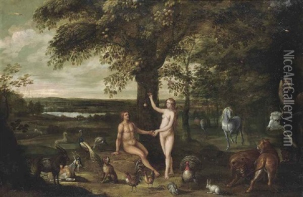 The Fall Of Man In The Garden Of Eden Oil Painting - Isaac Van Oosten