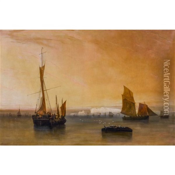Segelschiffe Vor Den Kreidefelsen Der Isle Of Wight Oil Painting - Antoine Leon Morel-Fatio