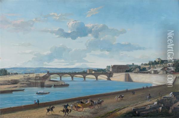 Vue Du Pont De Saint-cloud Sous Le Consulat Oil Painting - Francois Damame Demartrais Michel