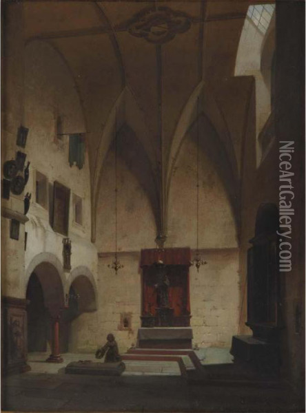 A Chapel Interior Oil Painting - Friedrich Carl Mayer