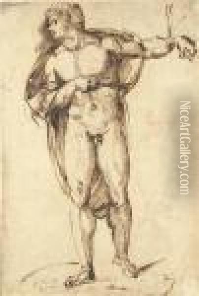 Saint Sebastian, With A Study Of A Bearded Figure,three-quarter-length Oil Painting - Baccio Bandinelli