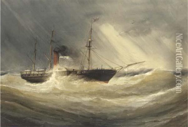 A Paddle Steamer In A Squall Oil Painting - Charles Taylor