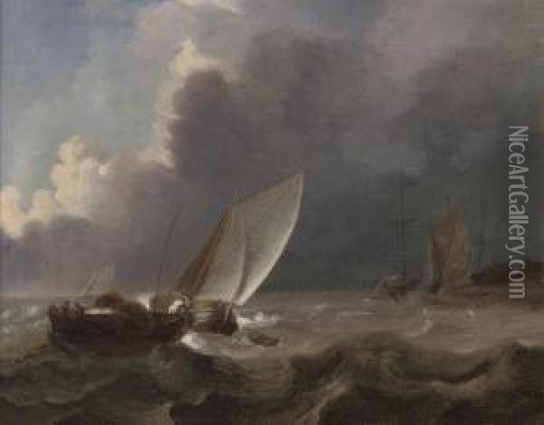 Setting Out From The Dutch Coast On A Breezy Day Oil Painting - Johannes Hermanus Koekkoek
