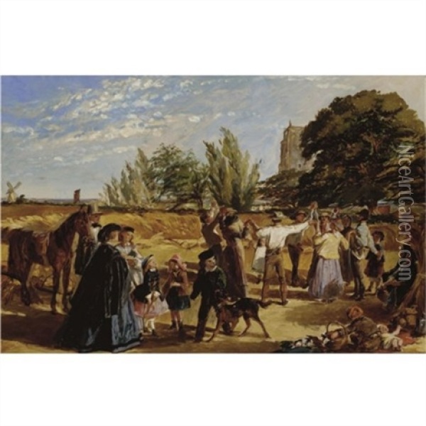 Sketch For Hullo Largess! A Harvest Scene In Norfolk Oil Painting - William Maw Egley