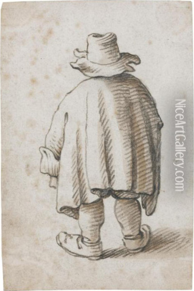 A Standing Peasant In A Hat, Seen From Behind Oil Painting - Herman Saftleven