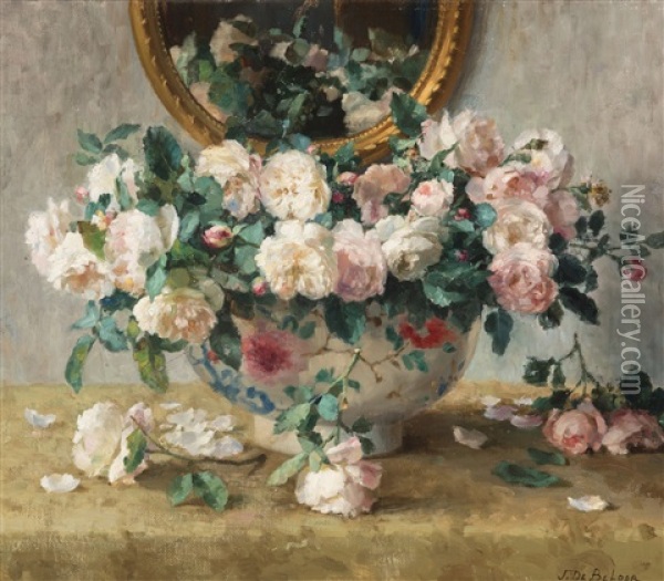 Still Life With Roses Oil Painting - Joseph De Belder