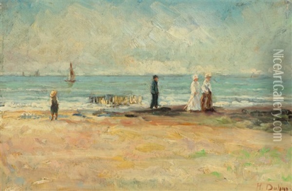People On The Beach Oil Painting - Heinrich Dohm