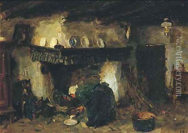 By the kitchen fire Oil Painting - Jacques Abraham Zon