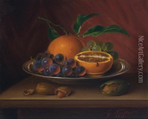 Still Life With Fruit, Nuts And Fruit Flies, 1871 Oil Painting - George Forster