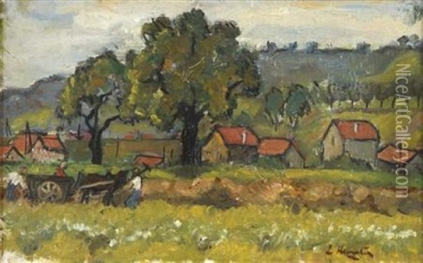 At Work In The Fields, France Oil Painting - Leslie Hunter