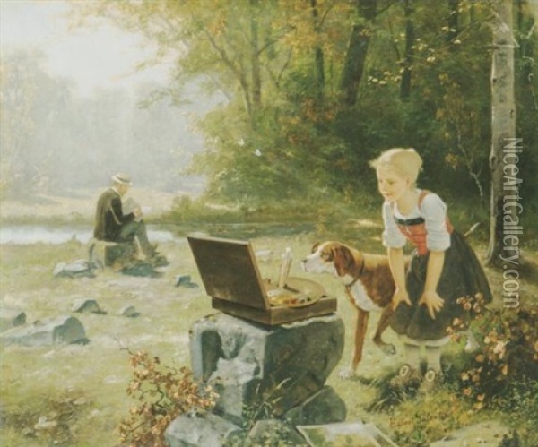Die Kunstfreundin Oil Painting - Hubert Salentin