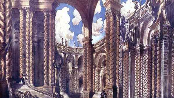 Scenery design for the Betrothal, from Sleeping Beauty, 1921 (2) Oil Painting - Leon Samoilovitch Bakst