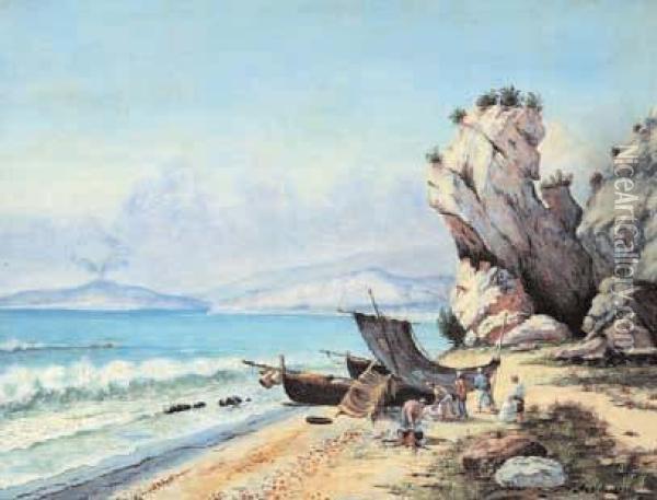 Spiaggia Della Costiera Amalfitana Oil Painting - Luigi Paolillo