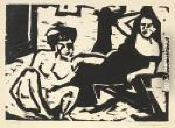 Nackte Und Bekleidete Frau - Frauen Im Atelier Oil Painting - Ernst Ludwig Kirchner