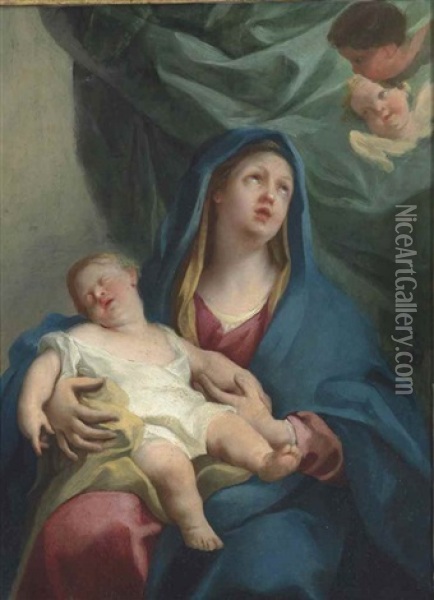 The Madonna And Child With Cherubs Oil Painting - Jacopo Amigoni