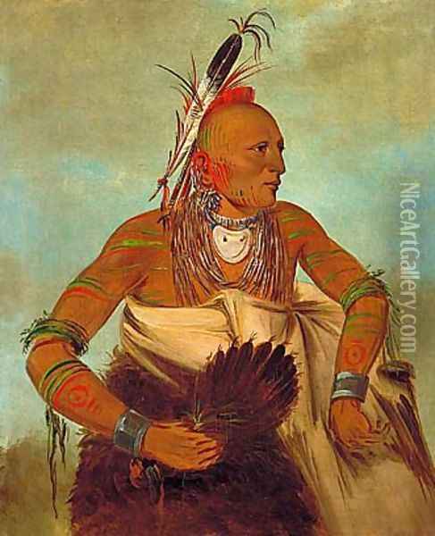 Osage warrior of the Wha-sha-she band (a subdivision of Hunkah) Oil Painting - George Catlin
