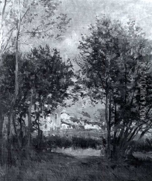 Village Sur La Riviere Oil Painting - Edmond Marie Petitjean