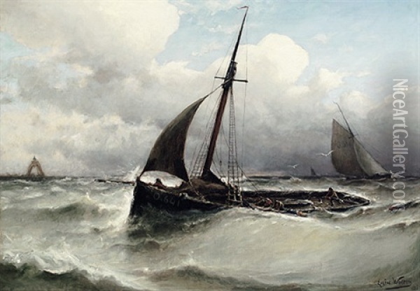 Marine Mit Segelbooten In Bewegter See Oil Painting - Eugene Jacques Hubert Wolters