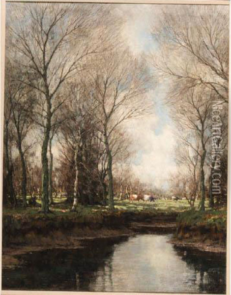 Cows Grazing Along A Stream Oil Painting - Arnold Marc Gorter