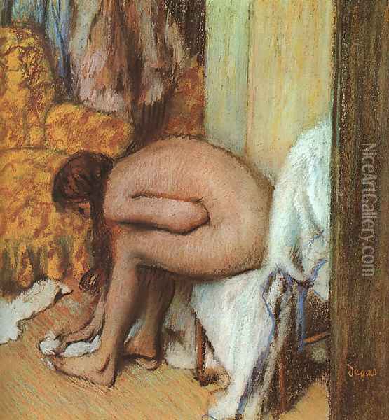 After the Bath- Woman Drying her feet 1886 Oil Painting - Edgar Degas