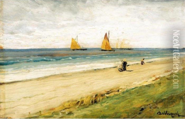 Passeggiata Lungo La Spiaggia Oil Painting - Lorenzo Delleani