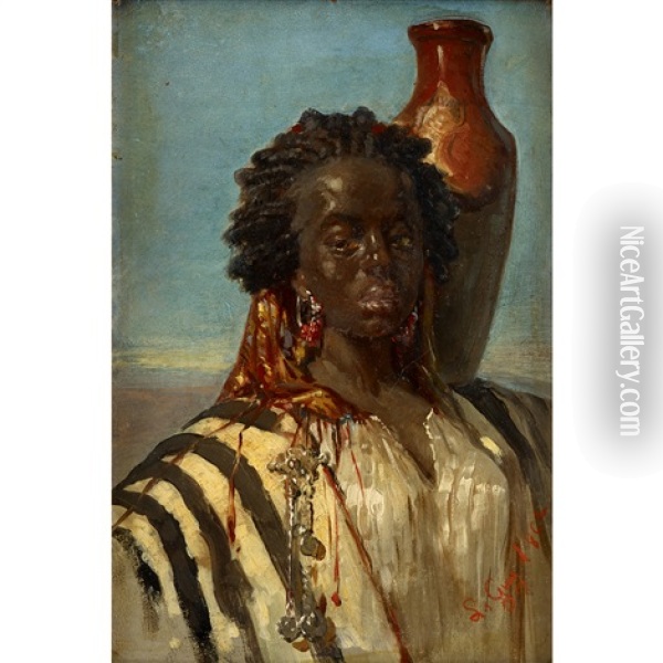Moorish Woman With Jug Oil Painting - Louis Jean Baptiste Guy