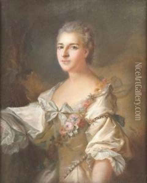 Portrait Einer Vornehmen Dame Mit Blumengirlande Oil Painting - Jean-Marc Nattier