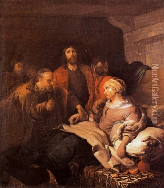 Le Christ Au Chevet De La Mere De Saint Pierre Oil Painting - Joost van Geel