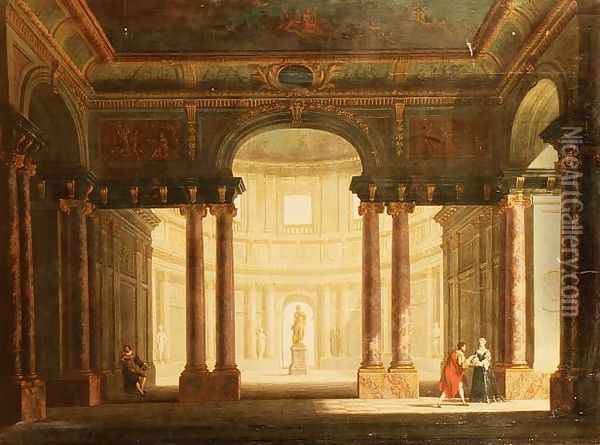 Elegant Figures in a Palladian Interior Oil Painting - George Price Boyce