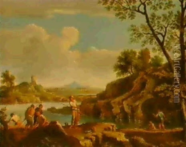 An Italianate River Landscape With Fisherman Oil Painting - Andrea Locatelli