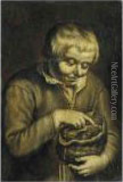 A Young Boy Playing With A Bird's Nest Oil Painting - Hendrick Bloemaert