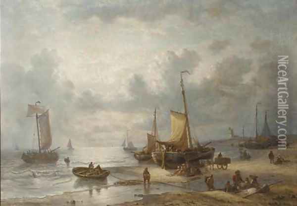Unloading the catch Oil Painting - George Willem Opdenhoff