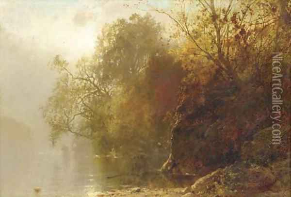 Autumn on the Lake Oil Painting - William M. Hart