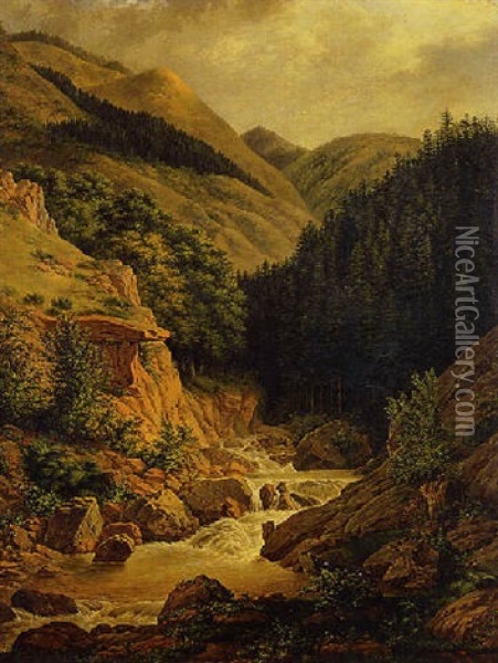 Landscape With A Waterfall Oil Painting - Jean Pierre Xavier Bidauld