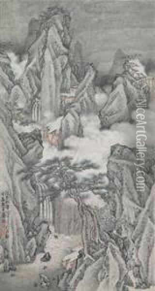 Misty Peaks Of Mount Huang Oil Painting - Wang Xizhen