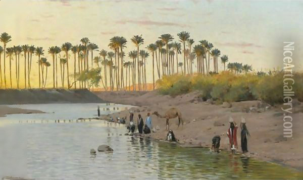 By The Riverside Oil Painting - Wilhelm Kuhnert