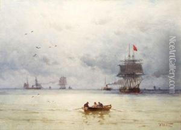 Navires Au Large De Boulogne Oil Painting - Theodor Alexander Weber