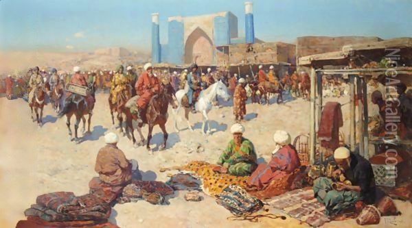 Market Day Oil Painting - Franz Roubaud